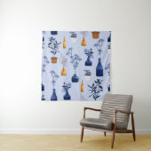 Monoton van moderne bloemen en vaas, pot met bot wandkleed (In situ)