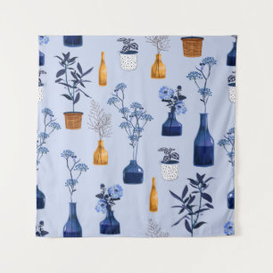 Monoton van moderne bloemen en vaas, pot met bot wandkleed