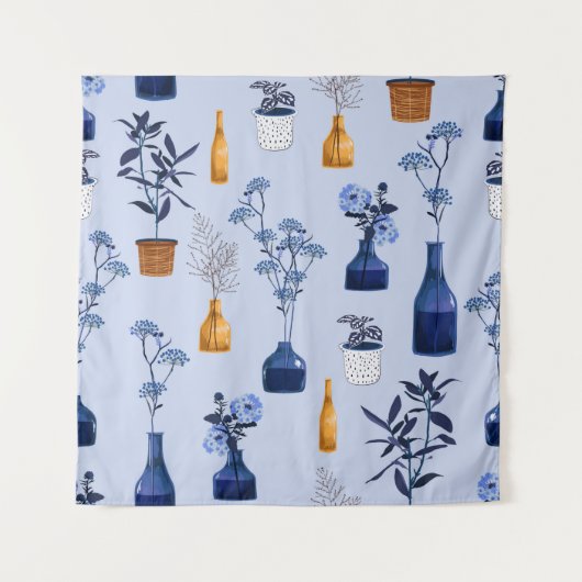 Monoton van moderne bloemen en vaas, pot met bot wandkleed (Voorkant)