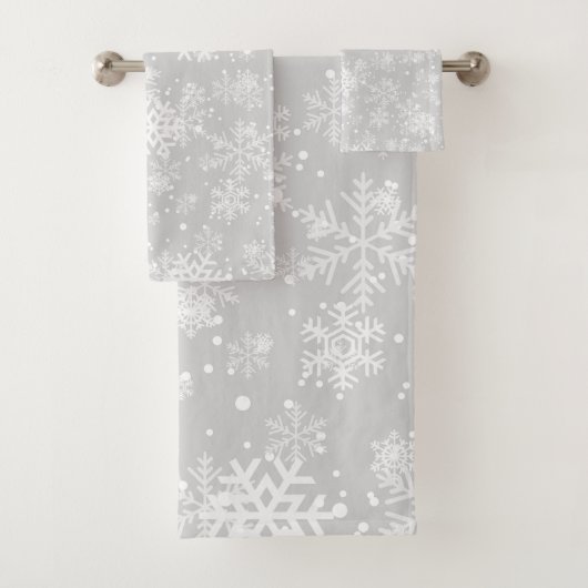 Monotone badhanddoeken, sneeuwvlok ontwerp, grijze bad handdoek (Insitu)
