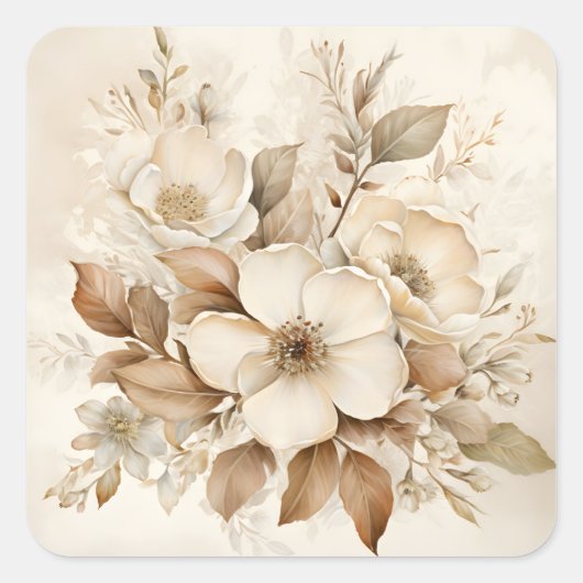 Monotone Bruine Rozen bruiloft Vierkante Sticker (Voorkant)