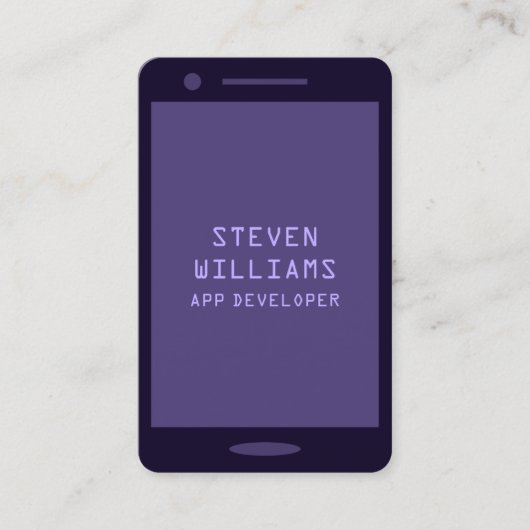 Monotone gekleurde smartphone faux ziet er violet  visitekaartje (Voorkant)