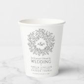 Monotone met de hand getekende bladmonogramkunst b papieren bekers (Voorkant)