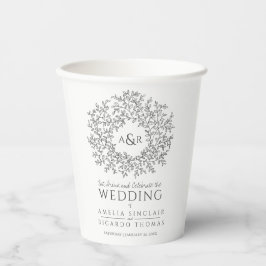 Monotone met de hand getekende bladmonogramkunst b papieren bekers