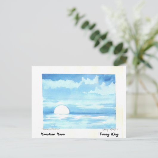 Monotone Moon Original Waterverf Painting Briefkaart (Staand voorkant)
