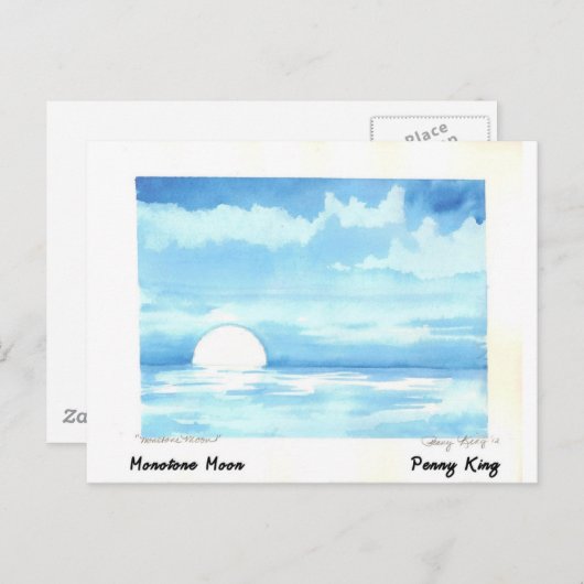 Monotone Moon Original Waterverf Painting Briefkaart (Voorkant / Achterkant)
