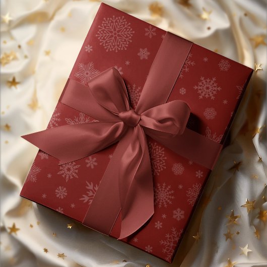 Monotone Winter Snowflake Crimson Red Cadeaupapier