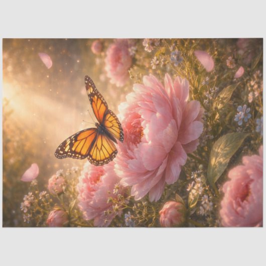 Monovlinder op Roze Pioenrozen Decoupage Papier (Voorkant)