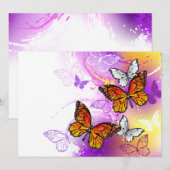 Monovlinder vlinders op paarse achtergrond feestdagenkaart (Voorkant / Achterkant)