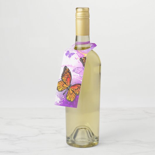 Monovlinder vlinders op paarse achtergrond flessenhanger (Schuin)