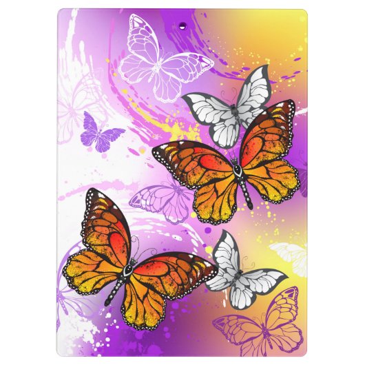 Monovlinder vlinders op paarse achtergrond klembord (Achterkant)