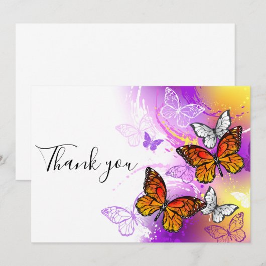 Monovlinderkevers op paarse achtergrond bedankkaart (Voorkant / Achterkant)