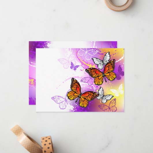 Monovlinderkevers op paarse achtergrond notitiekaartje (Voorkant / Achterkant in situ)