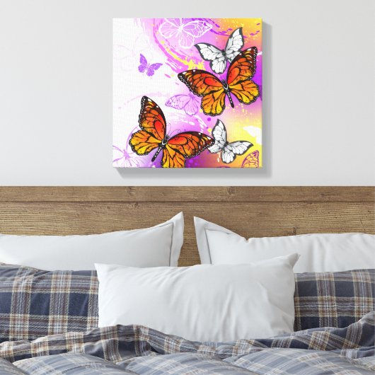 Monovlinders op Paarse Achtergrond Canvas Afdruk (Insitu (Slaapkamer))