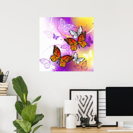 Monovlinders op Paarse Achtergrond Poster (Thuiskantoor)