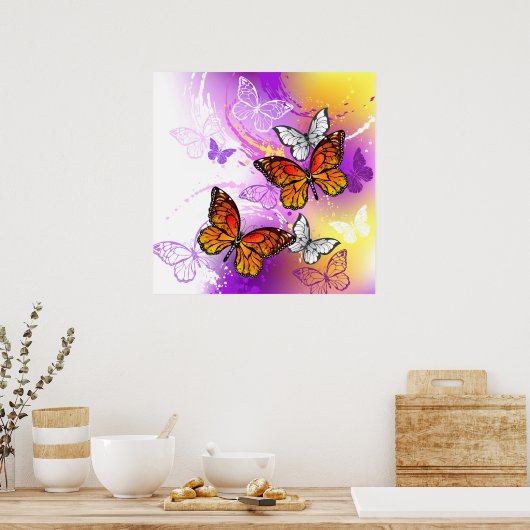 Monovlinders op Paarse Achtergrond Poster (Keuken)