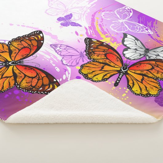 Monovlinders op paarse achtergrond sherpa deken (3/4)