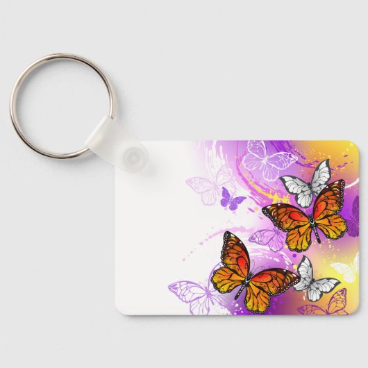 Monovlinders op Paarse Achtergrond Sleutelhanger (Achterkant)