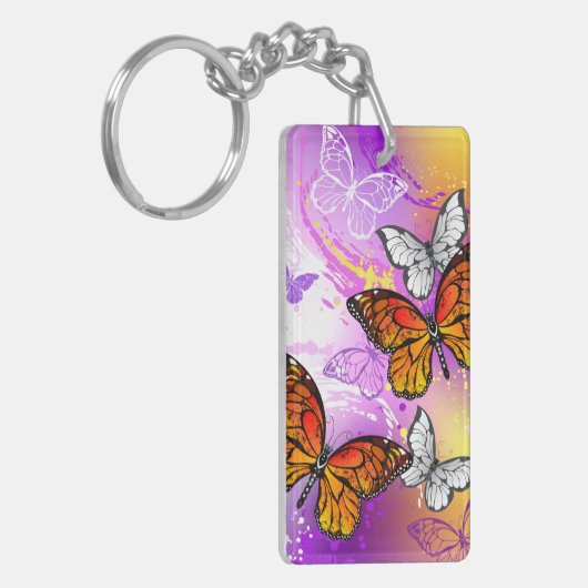 Monovlinders op Paarse Achtergrond Sleutelhanger (Voorkant Links)