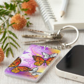 Monovlinders op Paarse Achtergrond Sleutelhanger (Voorkant Rechts)