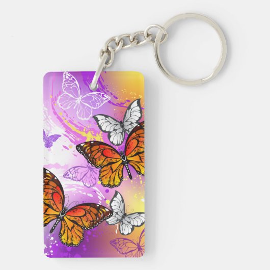 Monovlinders op Paarse Achtergrond Sleutelhanger (achterkant)