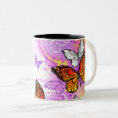 Monovlinders op Paarse Achtergrond Tweekleurige Koffiemok (Voorkant rechts)