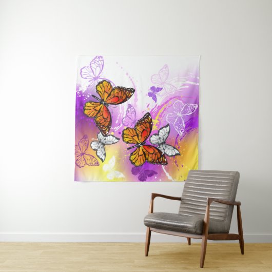 Monovlinders op Paarse Achtergrond Wandkleed (In Situ (horizontaal))