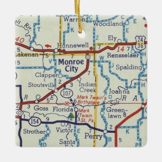 Monroe City MO kaart Keramisch Ornament (Voorkant)