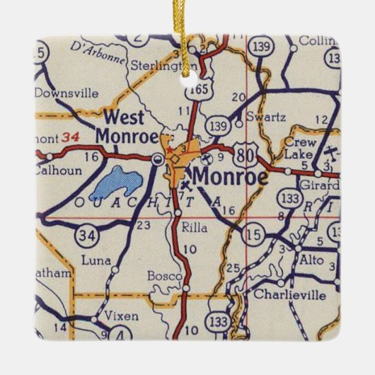 Monroe LA  Map Keramisch Ornament (Voorkant)