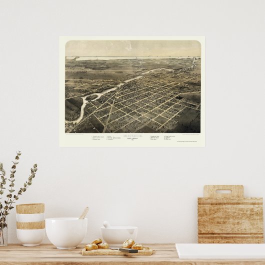 Monroe, MI Panorama Map - 1866 Poster (Keuken)