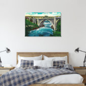 Monroe Street Bridge en Herfsten op Spokane River Canvas Afdruk (Insitu (Slaapkamer))
