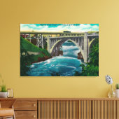 Monroe Street Bridge en Herfsten op Spokane River Canvas Afdruk (Insitu (Woonkamer))