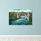 Monroe Street Bridge en Herfsten op Spokane River Canvas Afdruk (Insitu (Houten vloer))