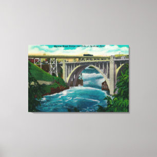 Monroe Street Bridge en Herfsten op Spokane River Canvas Afdruk