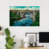Monroe Street Bridge en Herfsten op Spokane River Poster (Thuiskantoor)