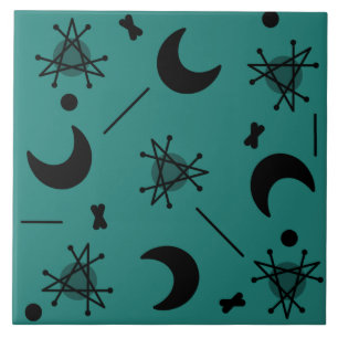 Mons & sterren Atomic Era Abstract Blauwgroen Tegeltje