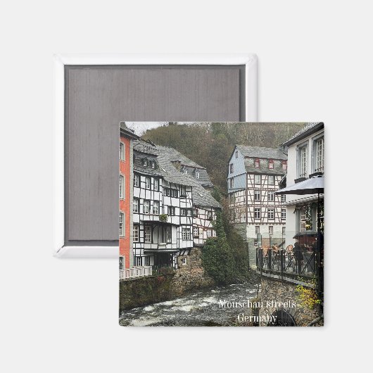 Monschau-straten met vakwerkhuizen en rivier magneet (Voorkant / Achterkant)
