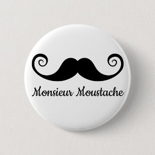 Monsieur Mustache-ontwerp met krulsnor Ronde Button 5,7 Cm