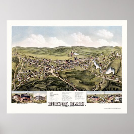 Monson, MA Panoramic Map - 1879 Poster (Voorkant)
