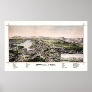 Monson, ME Panorama Kaart - 1889 Poster