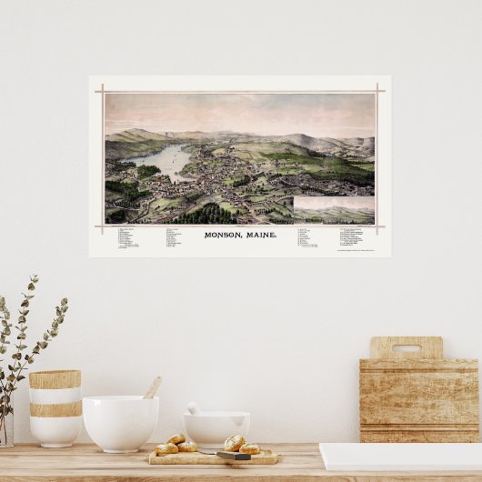 Monson, ME Panorama Kaart - 1889 Poster (Keuken)