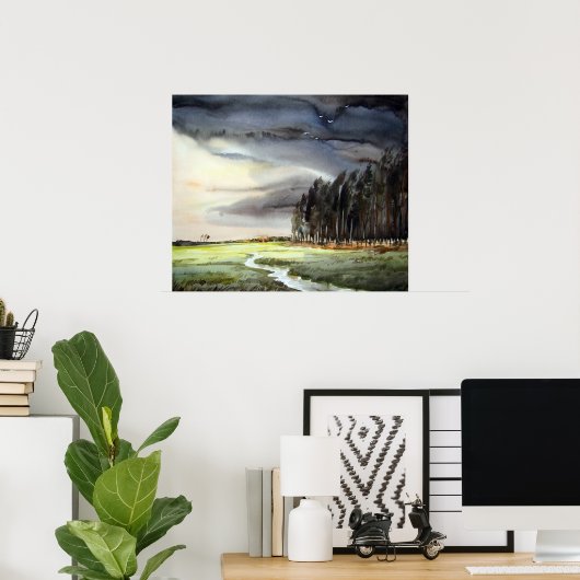 MONSOON LANDSCAPE EN BOSBOUW-WATERVERF POSTER (Thuiskantoor)