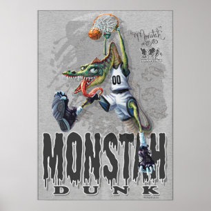 Monstah Dunk Dinosaur Basketball Poster