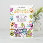 Monster 1e Verjaardag Jongen Halloween Party Kaart (Staand voorkant)