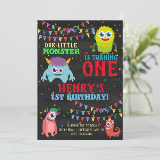 Monster 1e verjaardag kaart (Staand voorkant)