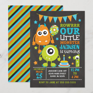 Monster 1e verjaardag uitnodiging