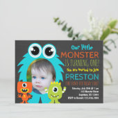 Monster 1e verjaardag uitnodiging met foto (Staand voorkant)