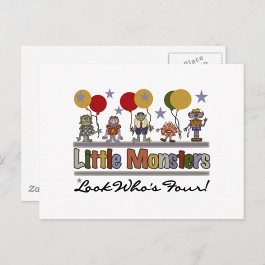 Monster 4e verjaardag Tshirts en geschenken Briefkaart (Voorkant / Achterkant)