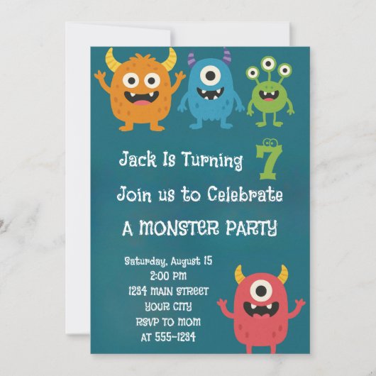 Monster Alien Kids Birthday Invitation Kaart (Voorkant)