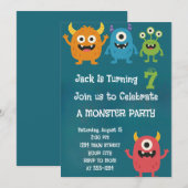 Monster Alien Kids Birthday Invitation Kaart (Voorkant / Achterkant)